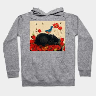 Black Cat and Poppies Hoodie